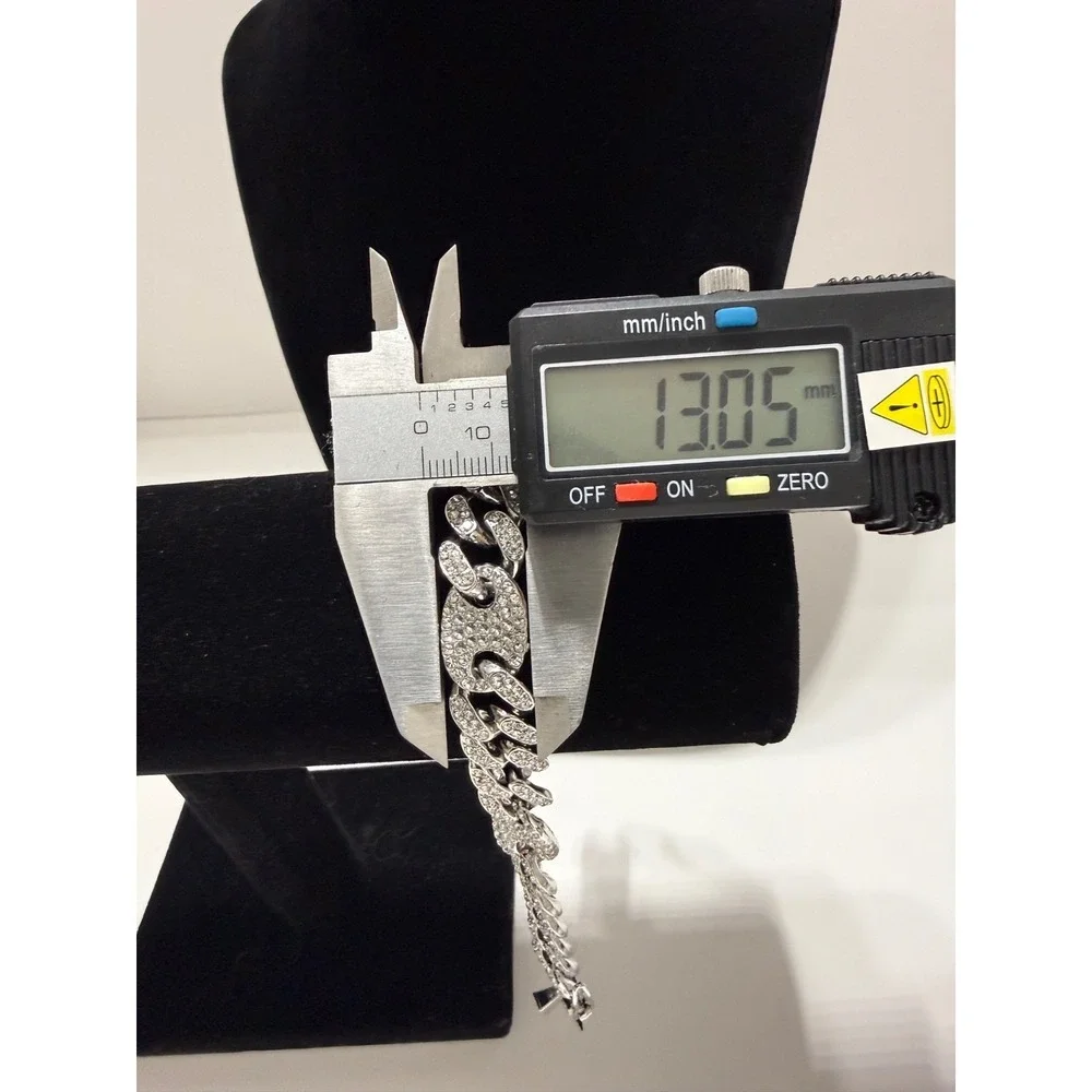 cuban bracelet iced out vvcsz stones over stainless 8 imch 13mm triple lock box